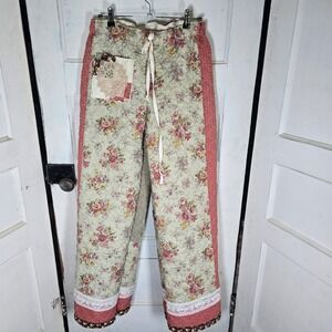 Upcycled handmade quilt pants with lace accents‎ OS